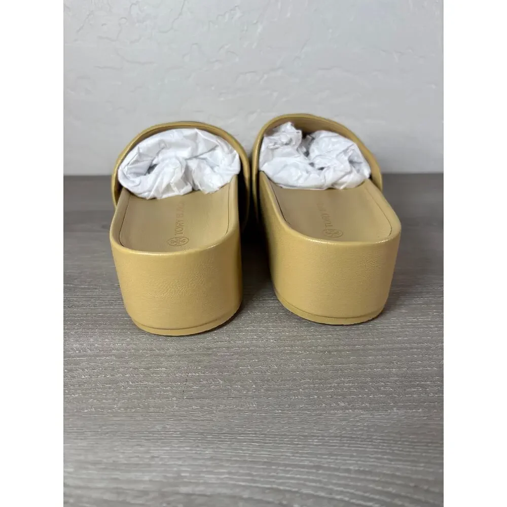 Tory Burch Sandals 9.5 Womens Cornbread Yellow Patos Leather‎ Slip-On Platform